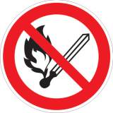 Знак P02 "Запрещается пользоваться открытым огнем и курить" 20х20см