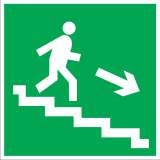 Знак Е13 "Направление к эвакуационному выходу по лестнице вниз (прав.)" фотолюм. 20х20см
